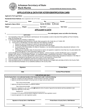 Arkansas Voter Identification Card Application