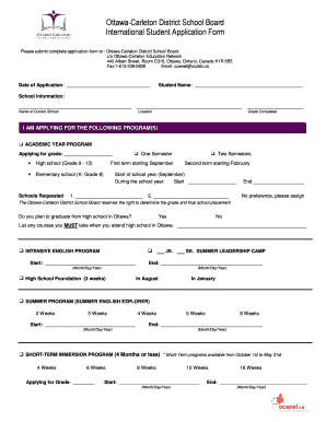 Ottawa-Carleton District School Board International Student Application Form