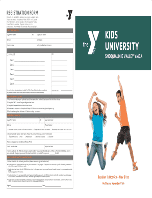 YMCA Kids University Registration Form