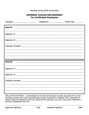Informal Evaluation Summary for Certificated Employees