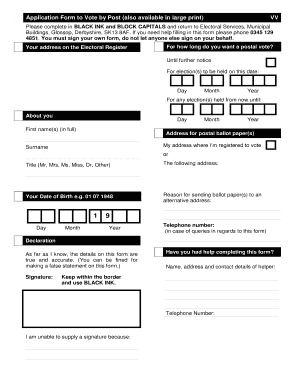 UK Postal Vote Application Form