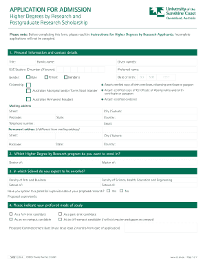 Higher Degrees by Research Application Form