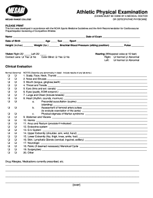 Athletic Physical Examination Form