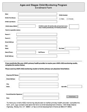 Ages and Stages Child Monitoring Program Enrollment Form