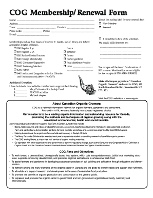 Canadian Organic Growers Membership Renewal Form