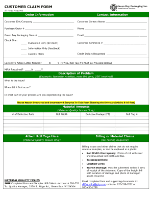 Customer Claim Form