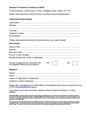 Request for Payment of Invoices by BACS