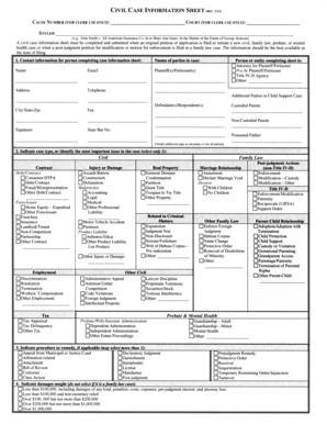 Civil Case Information Sheet