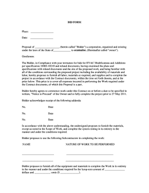 HVAC Modifications and Additions Bid Form