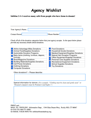 Agency Donation Wishlist Form