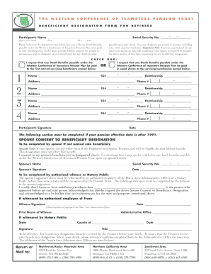 Western Conference of Teamsters Pension Beneficiary Designation Form