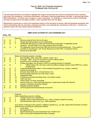 Faculty Staff Graduate Assistant Termination Checklist