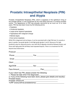 Prostatic Intraepithelial Neoplasia (PIN) Questionnaire