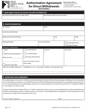 New Direction IRA Authorization Agreement