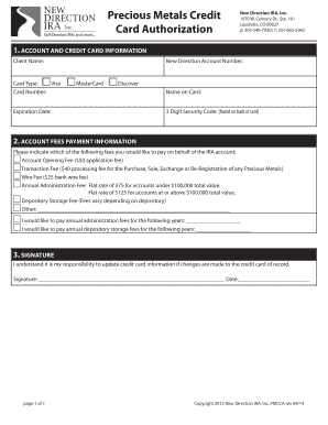 Precious Metals Credit Card Authorization Form