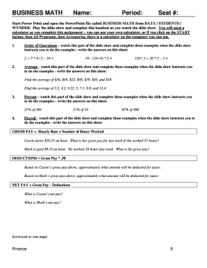 Business Math Worksheet