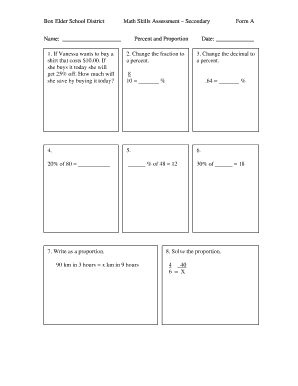 Math Skills Assessment Form
