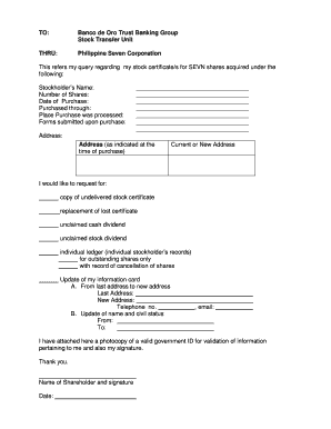 Stock Certificate Request Form