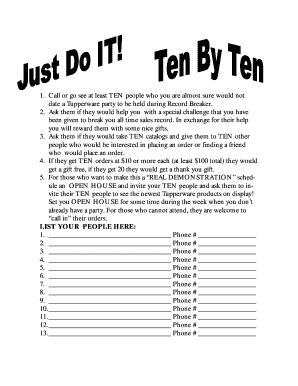 Tupperware Sales Challenge Form