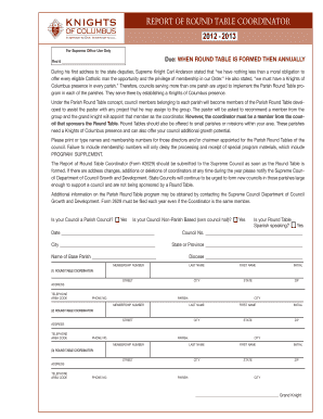 Knights of Columbus Round Table Coordinator Report