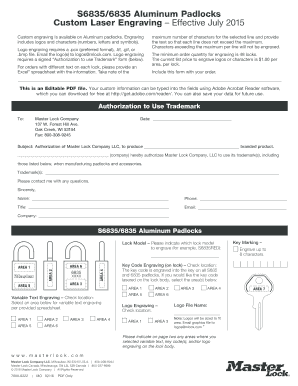 Master Lock Aluminum Padlock Custom Engraving Form