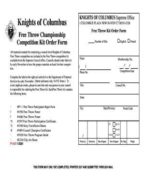 Knights of Columbus Free Throw Kit Order Form