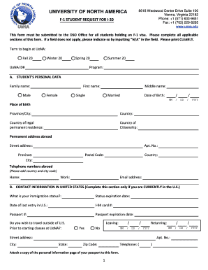 F-1 Student Request for I-20 Form