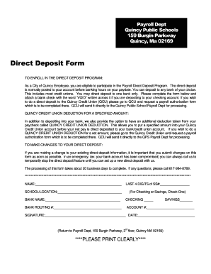 Quincy Public Schools Direct Deposit Form