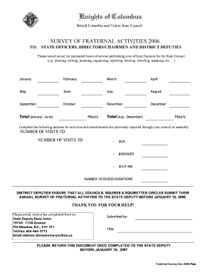 Knights of Columbus Fraternal Activities Survey