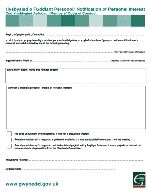 Welsh Councillor Personal Interest Notification