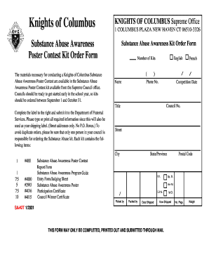 Knights of Columbus Substance Abuse Awareness Kit Order Form