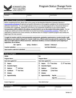 Program Status Change Form