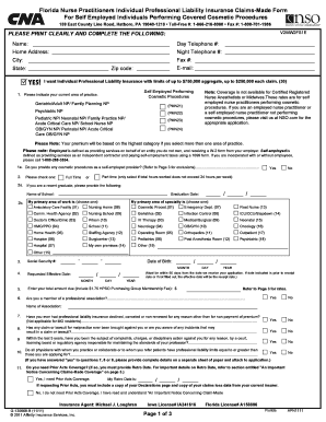 Florida Nurse Practitioners Individual Professional Liability Insurance Claims-Made Form
