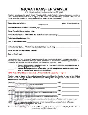 NJCAA Transfer Waiver Form