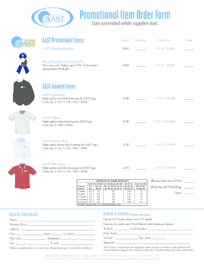 Promotional Item Order Form