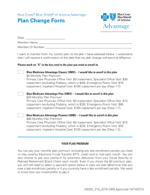 Blue Cross Blue Shield of Arizona Advantage Plan Change Form