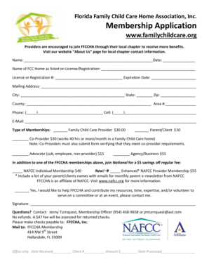 Florida Family Child Care Home Association Membership Application