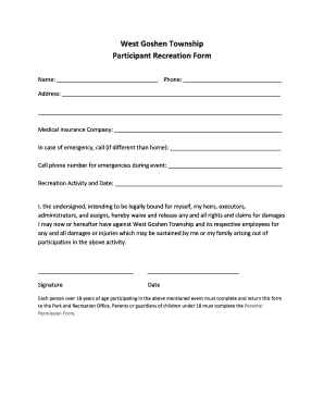 West Goshen Township Recreation Waiver Form