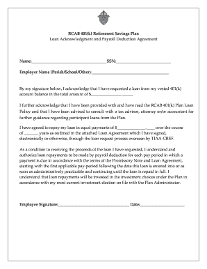 RCAB 401(k) Loan Acknowledgment Form
