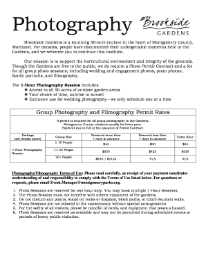 Brookside Gardens Photo Permit Contract