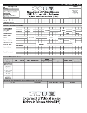 GC University Lahore Admission Form