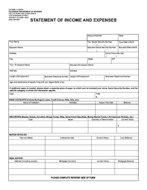 Colorado Statement of Income and Expenses