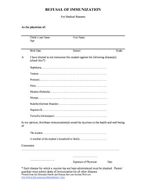 Refusal of Immunization for Medical Reasons