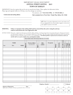Massachusetts Annual Street Listing Form