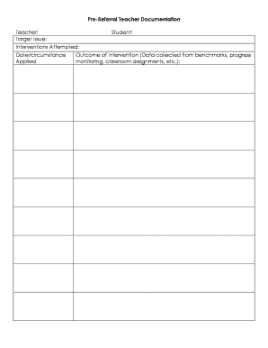 Pre-Referral Teacher Documentation