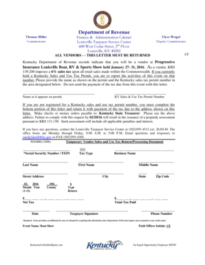 Kentucky Temporary Vendor Sales and Use Tax Return