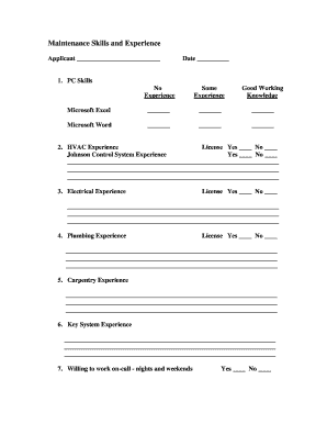 Maintenance Skills and Experience Form