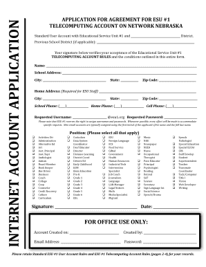 Educational Service Unit #1 Telecomputing Account Application