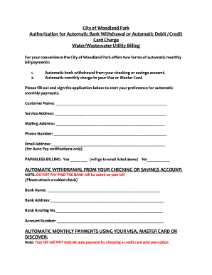 City of Woodland Park Utility Payment Authorization
