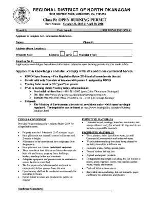 Regional District of North Okanagan Open Burning Permit